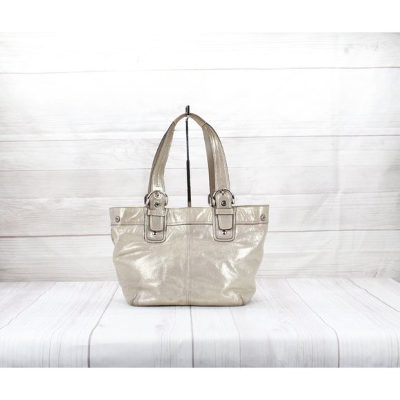 Coach Soho Metallic Gold Leather Pleated Carryall Studded Hobo Shoulder Bag - Picture 9 of 10